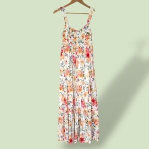 Floral Maxi‎ Dress Sleeveless Tie Strap Tiered Summer Dress